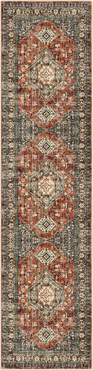 Lahome Oriental Hallway Runner Rug, 2.5x10 Washable Runner Ultra-Thin Hallway Rug for Bedroom Entryway, Soft Long Carpet for Kitchen Bathroom Laundry Room, Brick Red