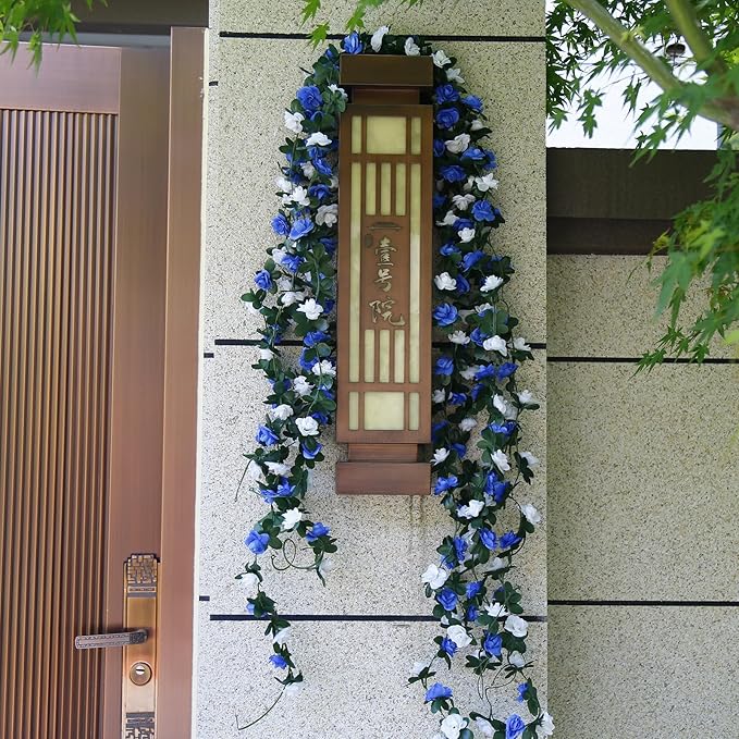 12 PCS 98.4 FT Artificial Flower Garland Rose Garland for Wedding Room Decor(12,Blue)