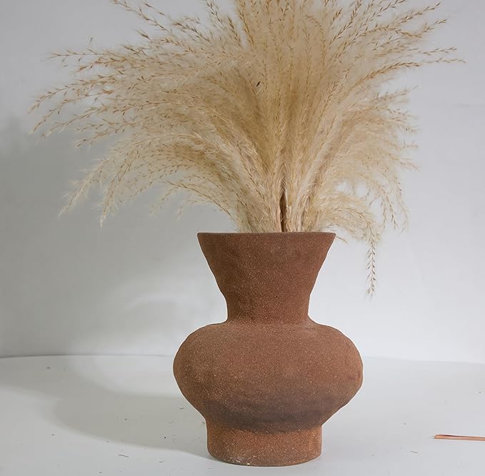 Modern Textured Ceramic Vase, Speckled Light Gray, Curved Hourglass Shape (Brown)