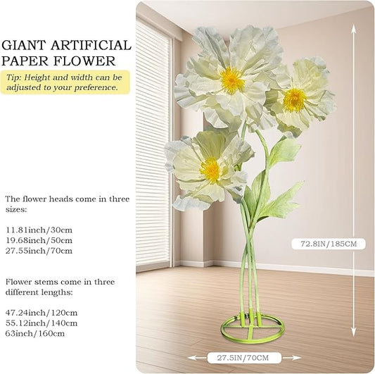 Large Giant Artificial Flowers Decoration - Indoor Outdoor Decor Huge Paper Flower, Faux Flowers for Home/Office/Living Room/Wedding Ceremony Party/Birthday Party 3pc (Yellow)