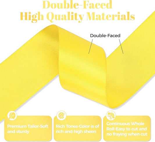 Daffodil Yellow Satin Ribbon, Double Faced 1-1/2 Inch X 25 Yards Daffodil Ribbon, Premium Satin Ribbon for Gift Wrapping, Crafts, Hair Bow Making, Sewing, Flower Bouquet, Wedding Party Decor