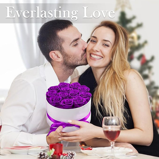 Preserved Roses in a Box, Blooming Real Roses Decor, Eternal Flowers for Delivery Prime, Best Gifts Birthday, Wedding, Anniversary, Mother's Day for Her, 12-Pieces (Purple)
