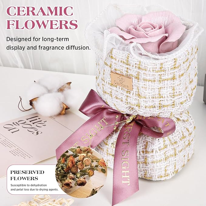 Ceramic Eternal Rose Bouquet - Purple, Long-Lasting Preservation, Fragrance Diffuser, Birthday Flower Gift, Perfect for Women, Mother, Grandmother and Friend on Anniversaries, Festivals