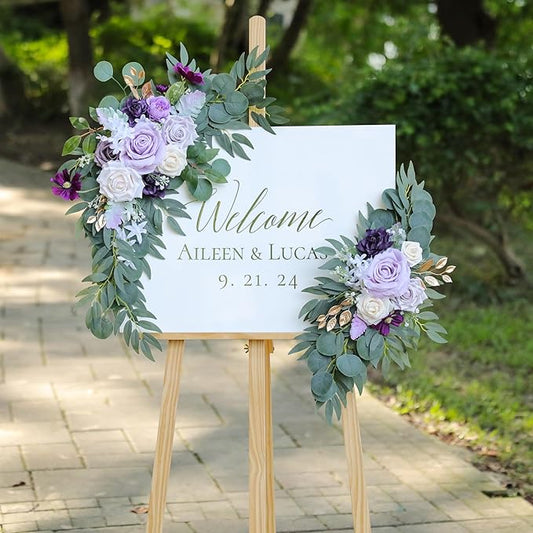 Artificial Lilac Wedding Arch Flowers Swags Set of 2 for Wedding Welcome Signs Floral and Reception Ceremony Decorations, Purple Wedding Flowers