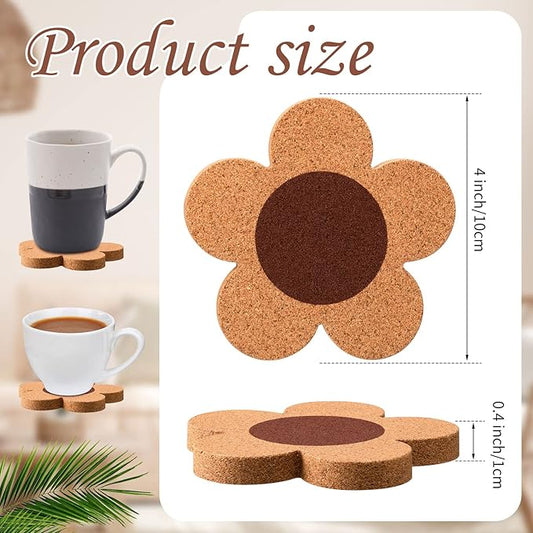 Foaincore 24 Pcs Thick Flower Cork Coasters for Drinks 4 Inch Absorbent Reusable Farmhouse Rustic Wood Drink Coasters for Coffee Wine Mug Desk Glass Table Aesthetic Cute Apartment Decoration
