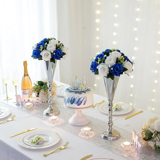 Sziqiqi Blue Artificial Flowers for Decoration Fake Kissing Flower Balls for Wedding Centerpieces Tables Flower Centerpiece Arrangement for Party Festival