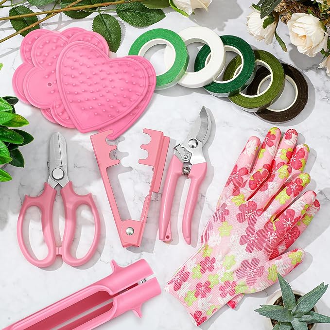 Lasnten 14 Pcs Rose Stripper Thorn Remover Tool Garden Pruning Shears Scissors Kit Leaf Stripping Tool Floral Gloves and Floral Tape Flower Stripper Kit Gift for Wedding Outdoor Gardening