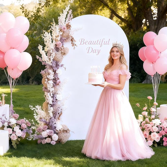 6.6FT White Arch Backdrop Cover - Polyester Fitted Wedding Arch Stand Covers Round Top Chiara Arch Backdrop Cover for Birthday Party Banquet Photo Background Decoration