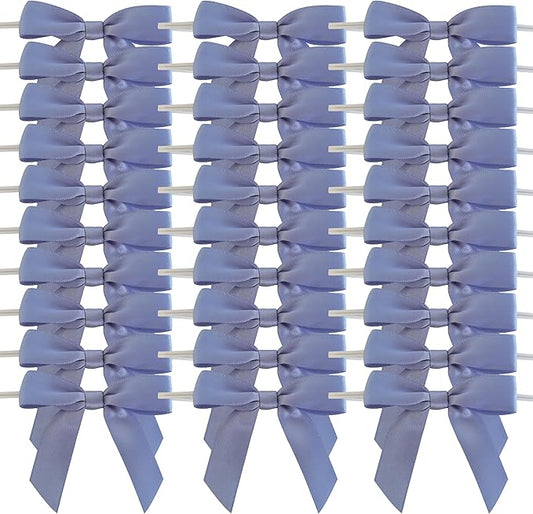 50pcs 2-1/2" Smog Blue Satin Ribbon Bows with Twist Ties Smog Satin Ribbon Bows for Candy Party Decoration Gift Packing Wrapping Accessories(2.5”,Airy Blue)