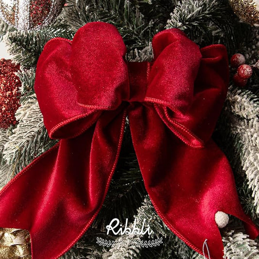 Ribbli Red Velvet Wired Ribbon 4 Inch Velvet with Satin Christmas Ribbon for Gift Wrapping Christmas Tree Decoration Crafts Wreaths Supplies-Continuous 10 Yards