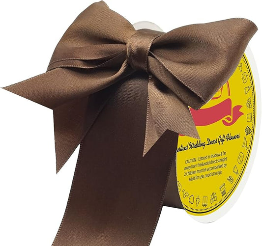 Double Face Brown Satin Ribbon 2 inch X 25 Yards Polyester Brown Ribbon for Gift Wrapping Very Suitable for Weddings Party Invitation Decorations and More