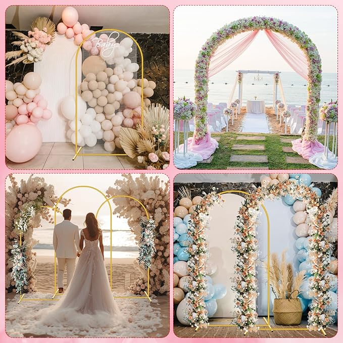 6FT Metal Arch Backdrop Stand,Gold Wedding Arched Backdrop Stand Frame for Party Decoration Wedding Birthday Graduation Ceremony Baby Shower Garden Floral Balloon