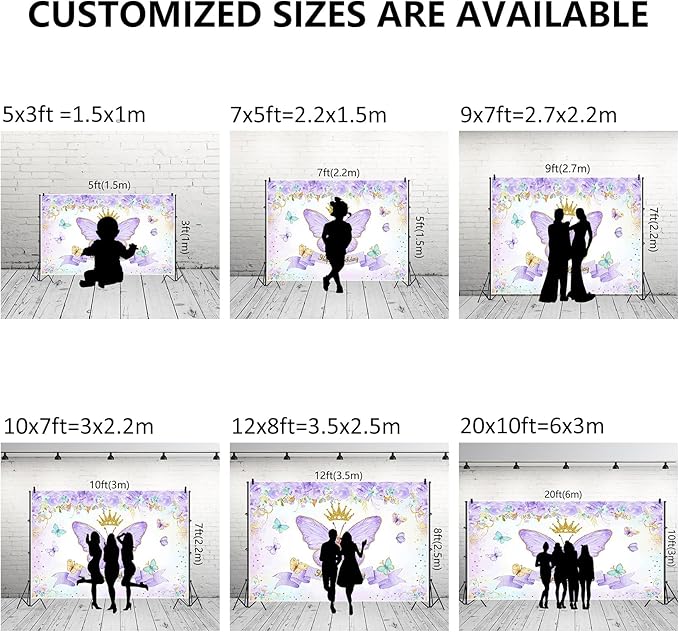 Renaiss 10x8ft Happy Birthday Backdrop Purple Butterfly Flowers Gold Crown Photography Background Daughter Girl Princess Birthday Party Decor Dessert Table Banner Portrait Selfie Group Photo Props