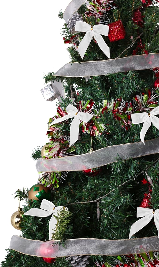 24 Pcs White Small Velvet Christmas Bows for Christmas Tree, Wreath, Gift Wrapping, Crafts, Wedding, Party, Twist Tie Bows for Treat Bag Bakery Candy Bags, Home Decor 1" W,3.5 x 3.5 inch