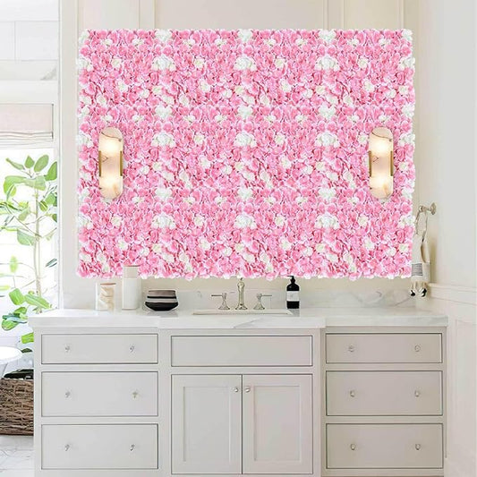 Flower Wall Panel Pink Backdrop: 12 Pcs 15 x 15 Inch 3D Silk Flower Wall Backdrop Artificial Hydrangea Floral Backdrop for Christmas Wedding Party Birthday Decoration (3.75ft by 5ft)