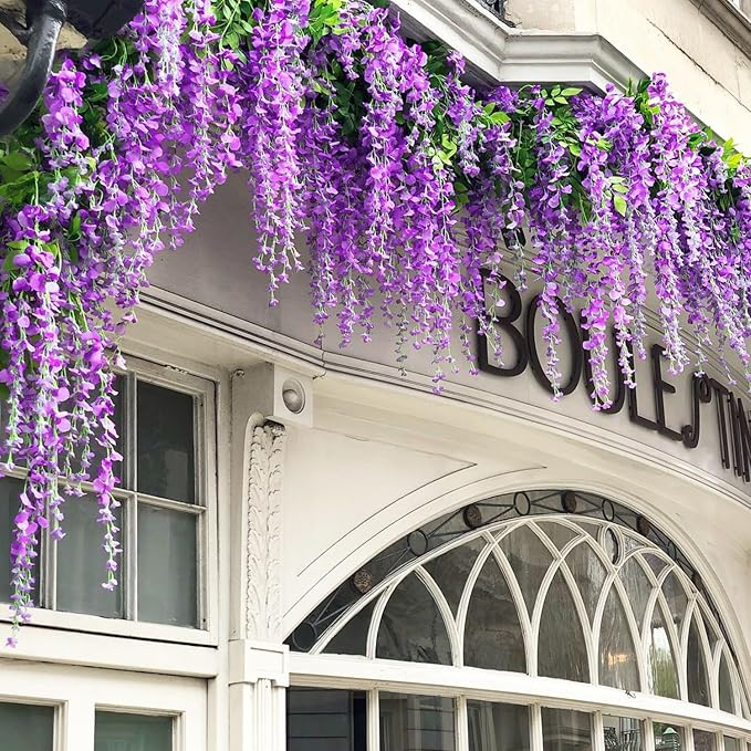 Wisteria Hanging Flowers,Fake Hanging Flowers,Wisteria artificiales Garland for Home Wedding Arch Floral Party Garden Ceremony Outdoor Decor,3.6 feet Long(48,Purple)