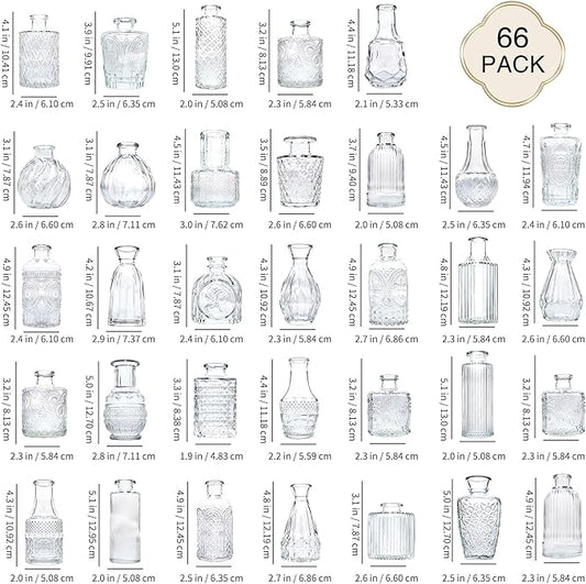 Glass Bud Vase Set of 66 Pcs, Vintage Clear Small Glass Vases for Flowers, Bud Vases in Bulk, Mini Vase for Centerpieces, Wedding, Home Decor and Events