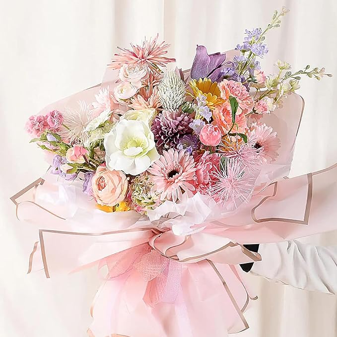 FUHITIM 20 Sheets Flower Wrapping Paper - Waterproof Floral Bouquet Packaging Paper for DIY Crafts,Florist Supplies Packaging Paper for Wedding Birthday Gift(Pink)