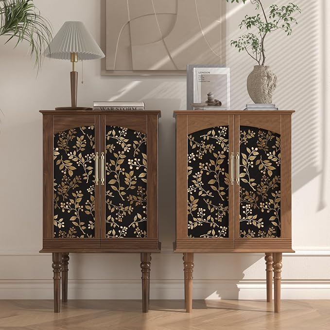 Extra Long Dark Floral Peel and Stick Wallpaper 17.5In x 32.8Ft, Vintage Self-Adhesive Contact Paper for Bedroom Stair Shelves Drawer – Boho Removable Vinyl Leaf Wall Paper in Black and Gold