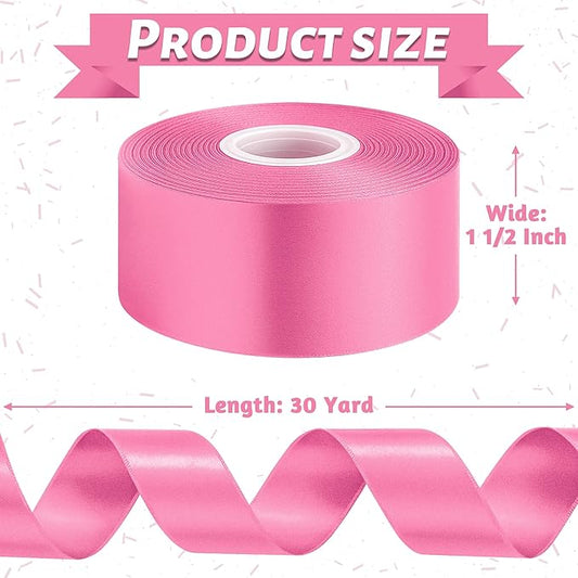 Fullive Ribbon for Gift Wrapping, 1 1/2 Inch 30 Yards Hot Pink Ribbon, Polyester Solid Ribbons for Flower Bouquet for Baby Shower Valentines Day Christmas Decorations DIY Bows Floral Arrangements