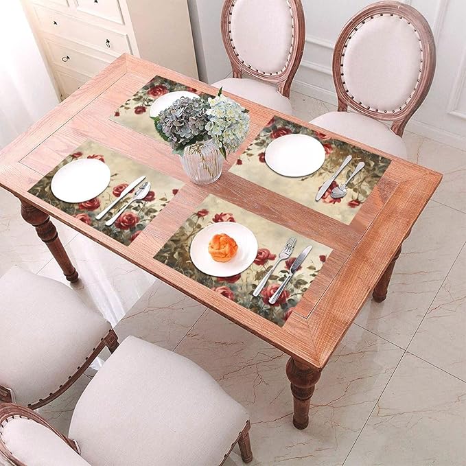Placemats Set of 4 PVC Woven Place Mats Heat Resistant Easy to Clean for Indoor Outdoor Party Kitchen Dining Table Decoration 12"x18"