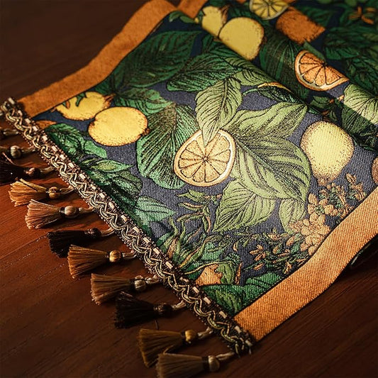 13×72 Inch Table Runner, Retro-Luxury Tassels Series for Kitchen Dining Table Holiday Decoration (Lemon Garden)