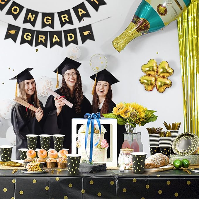 AIRE 175PCS Black Gold Paper Plates Party Supplies Dinnerware Sets for 25 Guests, Disposable Paper Party Plates, Dessert Plates, Cups, Napkins, Plastic Spoons, Forks, Knives for Wedding, Birthday