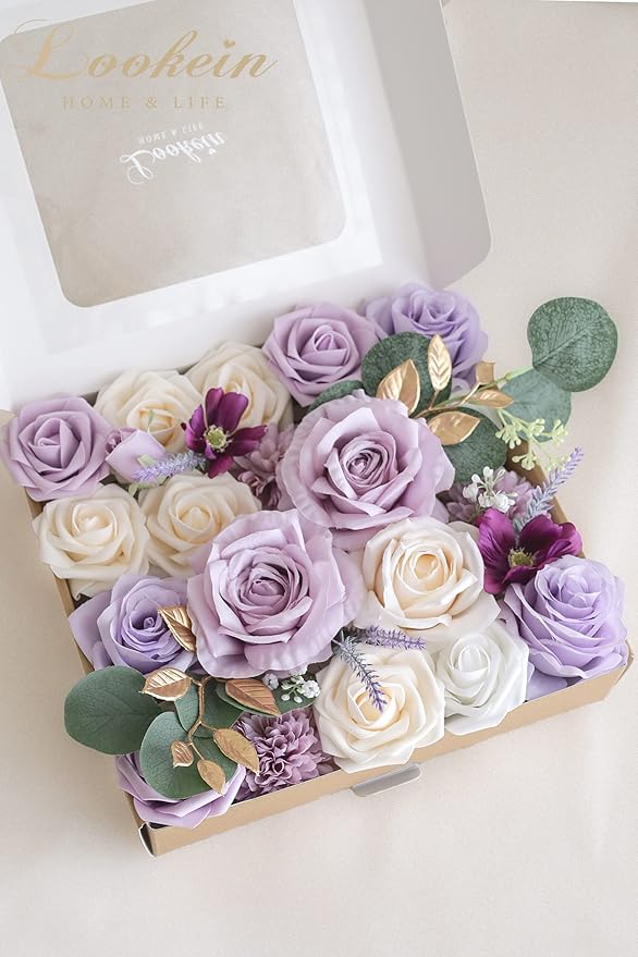 Lookein Artificial Flowers for DIY Wedding Decoration Bridal Bouquet Table Centerpieces Flower Garland Wreaths Aisle Arch Flower Decoration Home Decor, Romantic Lavender