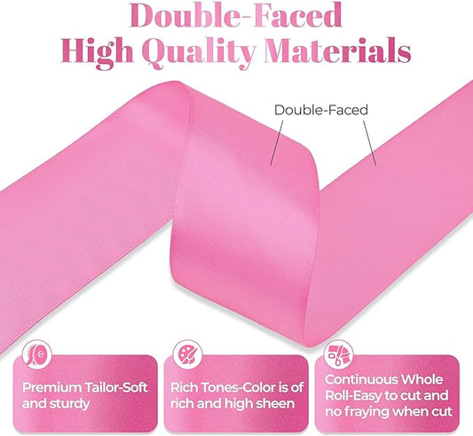 Hot Pink Satin Ribbon, Double Faced 2 Inch X 50 Yards Hot Pink Ribbon, Premium Satin Ribbon for Gift Wrapping, Crafts, Hair Bow Making, Sewing, Flower Bouquet, Wedding Party Decor