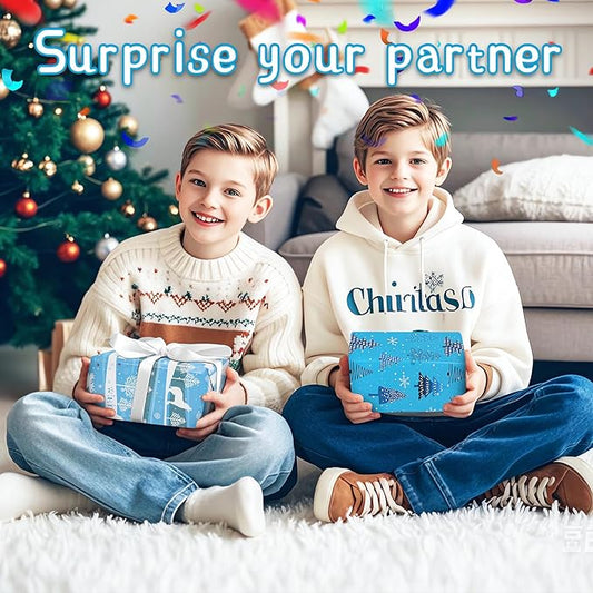 Boy Christmas Wrapping Paper Folded Sheets,Blue White Winter Xmas Wrapping Paper Christmas Paper Set for Boys Teen Men Kids Children,Papel de Regalo Navidad 4 Style Snowflake Deer Snoman Gift Wrap Holiday Gift Wrapper Paper with Gift Tag Ribbion for Ne...