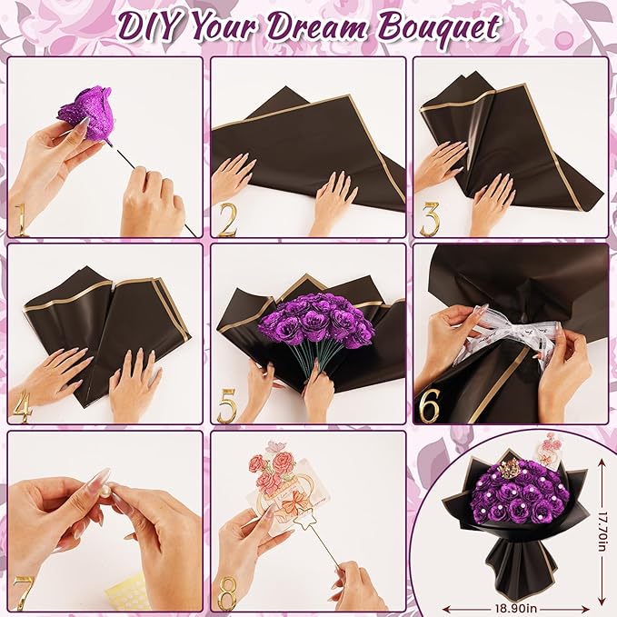 DIY Glitter Roses Bouquet, Valentine's Day Everlasting Shiny Artificial Bouquet, Purple Faux Flowers with Stem Pearl Crown for Graduation Gifts Wedding Anniversary Engagement Day Birthday,25 Pcs
