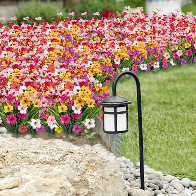 MACTING Spring Artificial Flowers for Outdoors 6 Bundles Fake Flowers UV Resistant Faux Plastic Plants No Fade for Planters Window Box Patio Porch Garden Yard Indoor Outside Decorations(Mix Color-1)