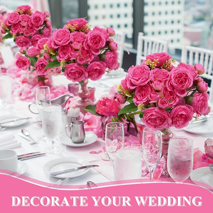 8 Bundles Artificial Peonies Flowers Boho Faux Flowers Arrangements Artificial Centerpiece Spring Bouquet Floral Wedding Decoration for Vase (Hot Pink)
