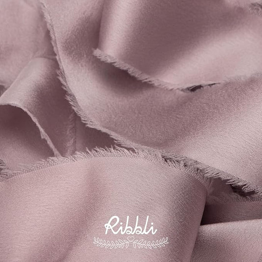 Ribbli Antique Mauve Silk Satin Ribbon 1.5 Inch x 30 Yard Handmade Frayed Chiffon Mauve Ribbon for Gift Wrapping Wedding Invitations Bridal Bouquets Home Decor