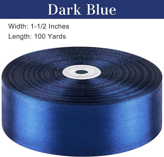 1-1/2 Inches 100 Yards Dark Blue Satin Ribbon, Solid Fabric Ribbon Roll for Flower Bouquets, Gift Wrapping, Wedding, Handmade Crafts