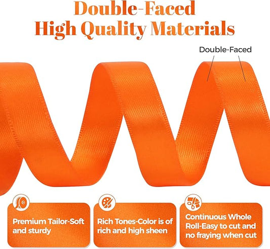 Orange Satin Ribbon, Double Faced 1/2 Inch X 25 Yards Orange Ribbon, Premium Satin Ribbon for Gift Wrapping, Crafts, Hair Bow Making, Sewing, Flower Bouquet, Wedding Party Decor