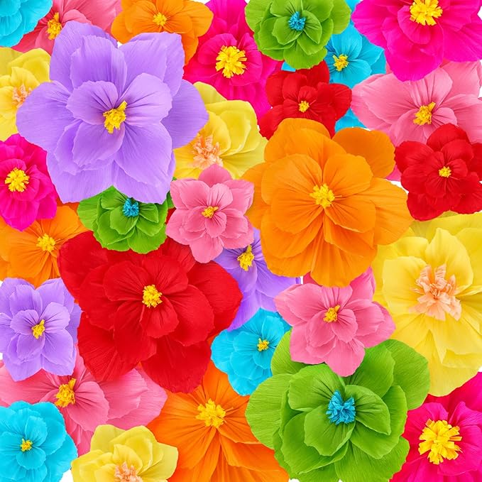 Giant Paper Flowers Artificial Large Paper Flower Decoration for Handcrafted Wall Backdrop Christmas Mexican Wedding Graduation Bridal Shower Birthday Party Supplies(Mexican Fiesta,48 Pcs)