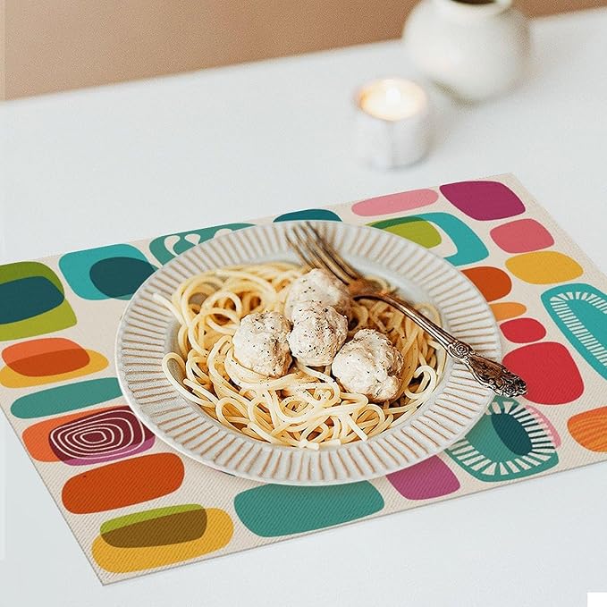 Mid Century Colorful Modern Placemats Set of 4,Kitchen Table Mats for Dining Outdoor Home Decor 12x18 Retro Place Mats 4 PCS, Style-15