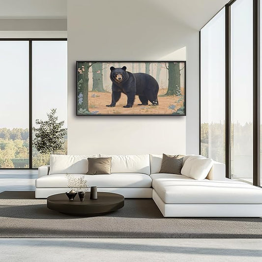 Framed Large Pictures Wall Art for Living Room, Forest Bear Oversized Wall Decor Cabin Animal Canvas Print Painting Extra Large Framed Artwork for Bedroom Office 60"x30"