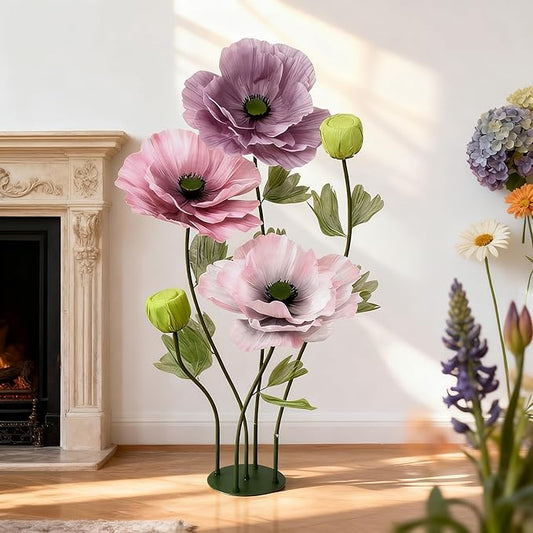 Giant Artificial Flowers 5Pack Fake Flowers for Decoration, Fabric Poppy Flower for Wedding Birthday Easter Party Mother's Day Banquet Photography Props Garden Shop Window Display Decor(Colorful)