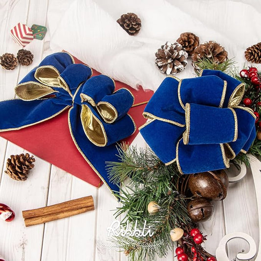 Ribbli Royal Blue Velvet Wired Ribbon 2.5 Inch Luxury Matte Velvet Christmas Ribbon for Gift Wrapping Christmas Tree Decoration Crafts Wreaths Supplies - 10 Yards