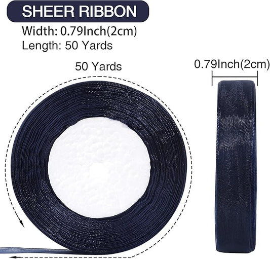 3/4 Inch x 50 Yards Sheer Organza Ribbon Chiffon Ribbon for Gift Wedding Flower Bouquet Wrapping Decorations Crafts(Navy Blue)