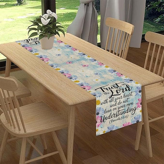 Daisy Flower Table Runner, Colorful Farmhouse Rustic Daisy Flower Print Linen Coffee Table Center Decor for Home Kitchen Dining Patio Holiday Party Indoor Outdoor Table Decorations 13x108 inch