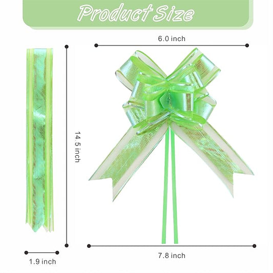 24PCS Apple Green Pull Bows for Gift Wrapping, 6" Large Pre-Tied Decorative Bows for Christmas, Wedding, Birthday, Party Decors, Reusable Instant Floral Decors for Gifts, Bouquets, Baskets