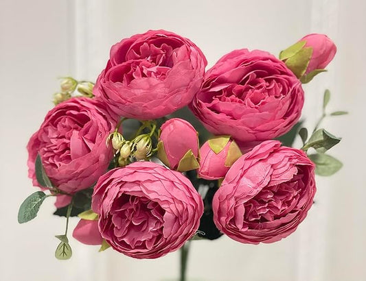 Artificial Peony Stems in Variety of Colors - Silk Faux Floral Home Decor (Hot Pink)