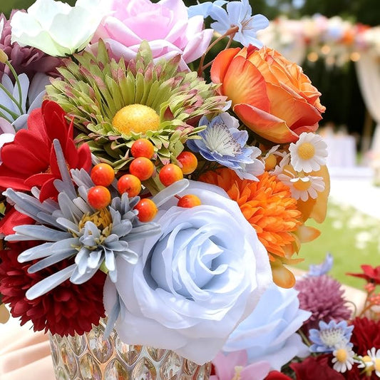 SwanMoon Artificial Flowers Combo Box Set, 38pcs Silk Roses, Daisy & Hydrangea with Stems for DIY Wedding Bouquets, Bridal Shower Centerpieces, Party & Home Decor