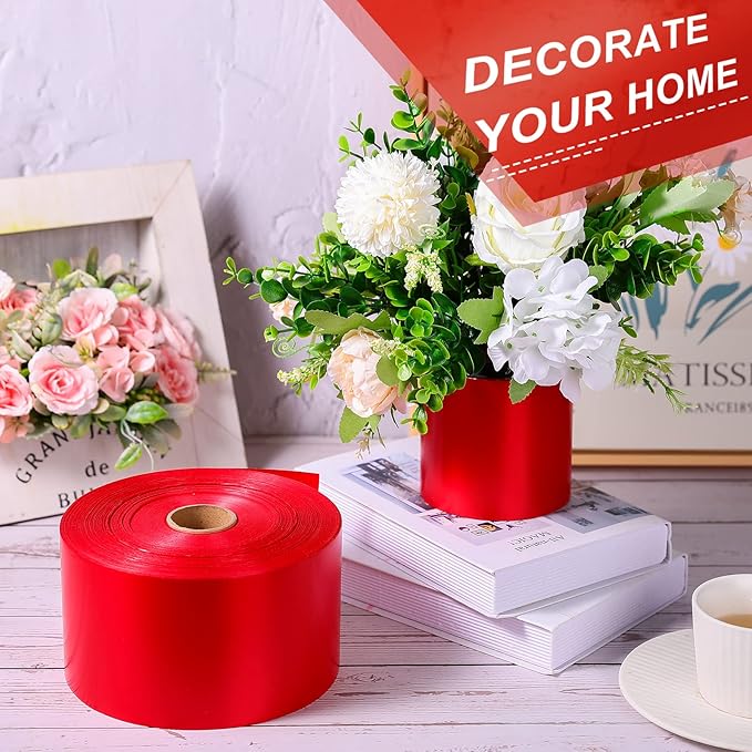 Syhood Outdoor Leaf Ribbon Floral Satin Ribbon for Crafts Aspidistra Waterproof Holiday Outdoor Decoration(2 Inch X 216 Yards,Red)