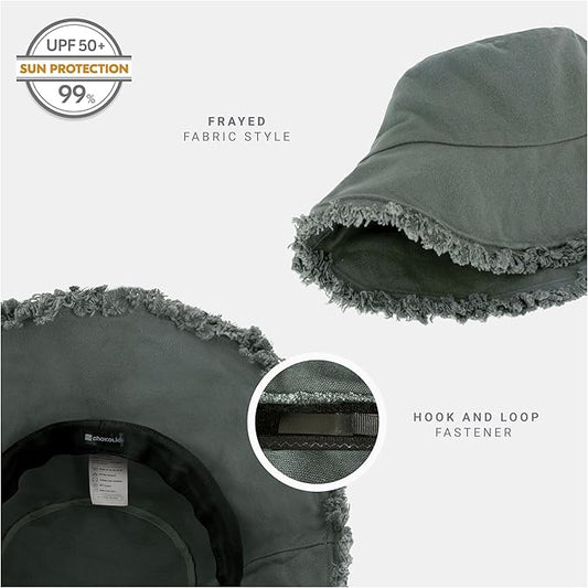 CHOK.LIDS Frayed Bucket Hats for Women Men Unisex Trendy Washed Cotton Floppy Wide Brim Boonie Outdoor Summer Beach Headwear
