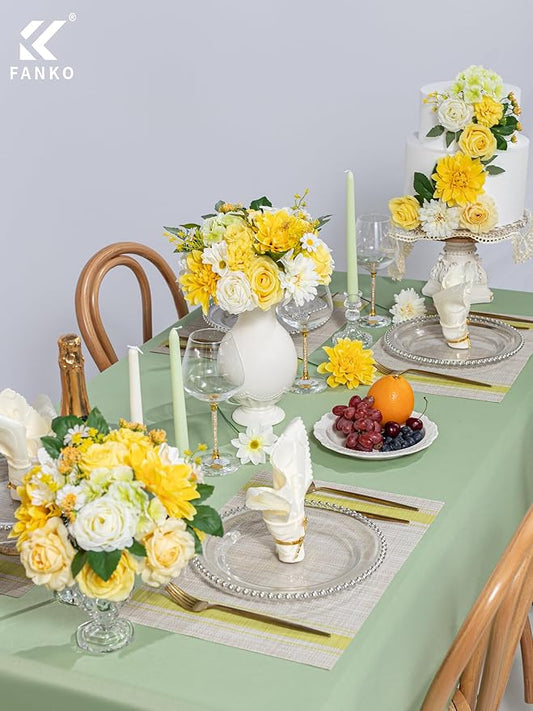 FANKO Artificial Flowers Yellow Rose, Mixed Fake Silk Flowers Combo Cream White Rose Yellow Dahlia Spring Assorted Blooms for DIY Wedding Bridal Bouquets/Centerpieces/Home Decor