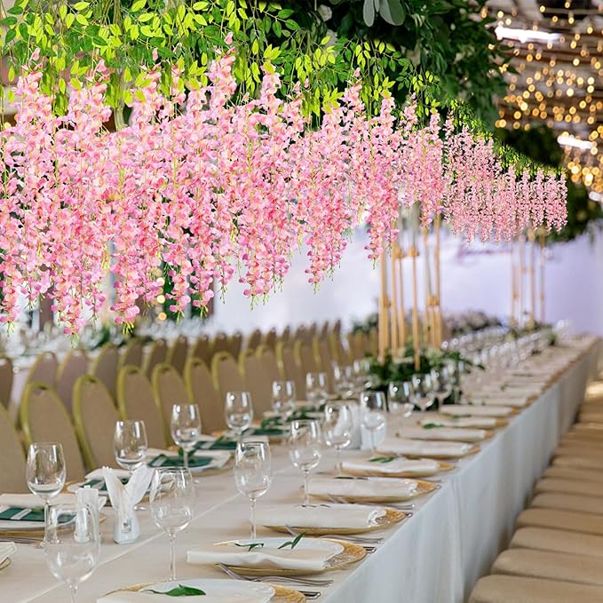 Wisteria Hanging Flowers,Fake Hanging Flowers,Wisteria artificiales Garland for Home Wedding Arch Floral Party Garden Ceremony Outdoor Decor,3.6 feet Long(108,Pink)